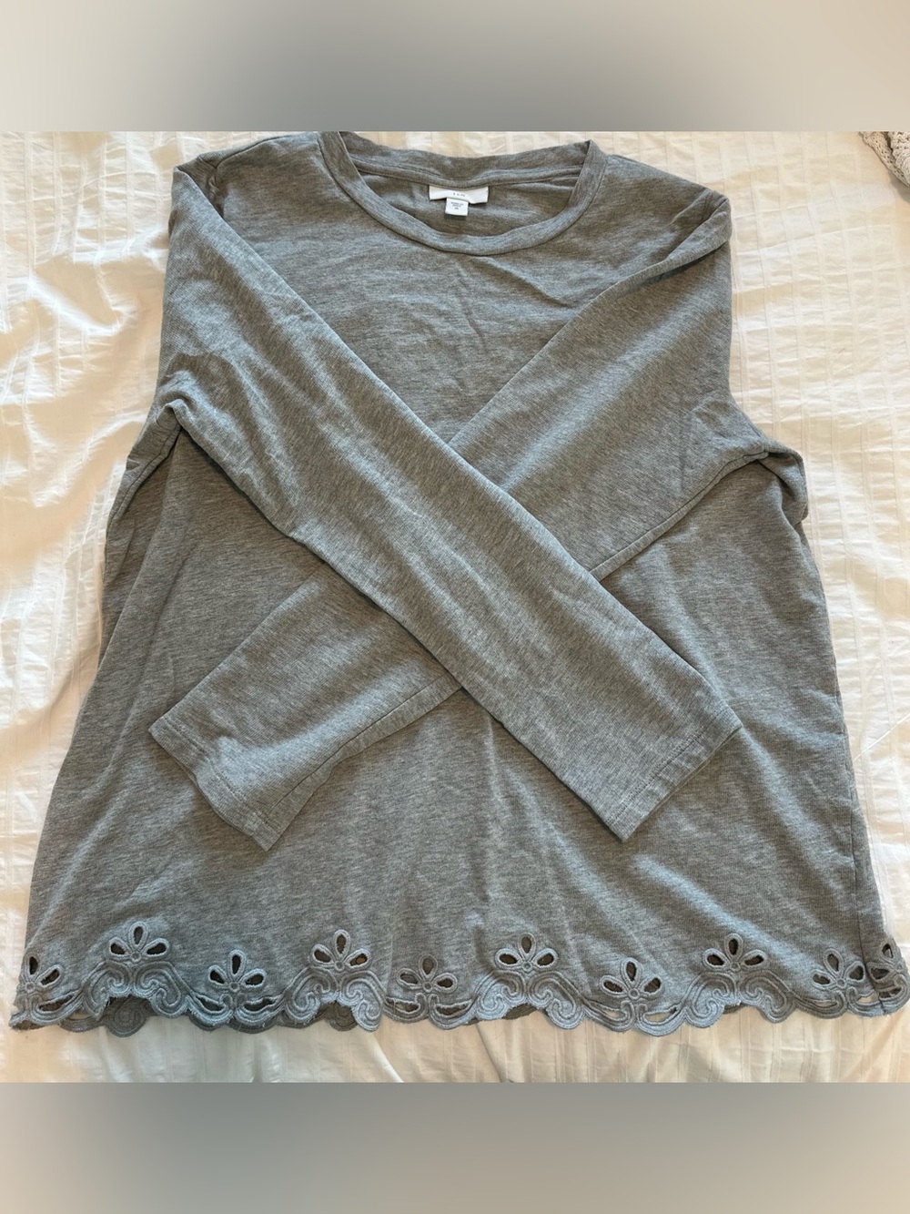 J. Jill Gray Long-Sleeve Top with Scalloped Eyelet Hem